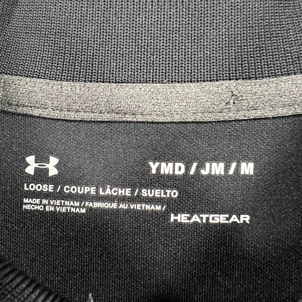 Under Armour Polo Shirt Boys Medium Black Short Sleeve Loose Fit Heat Gear - Picture 2 of 13